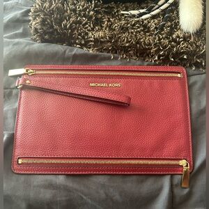 Michael Kors Red Pebbled Leather Zip Wristlet with Gold Hardware